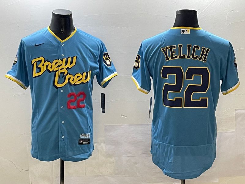 Men Milwaukee Brewers #22 Yelich Light Blue Elite 2025 Nike MLB Jersey style 4->milwaukee brewers->MLB Jersey